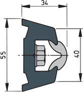 VETUS Vinyl rubbing strake, dark grey, TRAP 55 x 34 mm, coil of 30 m, (price per m) TRAP5534L